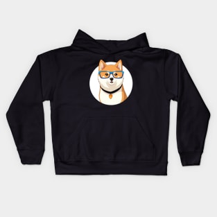 Cute Shiba Inu Dog with Nerdy Blue Glasses - Anime Shirt Kids Hoodie